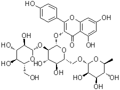 CAS # 55696-58-7, Kaempferol 3-(2G-glucosylrutinoside), 3-[(O-6-Deoxy-alpha-L-mannopyranosyl-(1→6)-O-[beta-D-glucopyranosyl-(1→2)]-beta-D-glucopyranosyl)oxy]-5,7-dihydroxy-2-(4-hydroxyphenyl)-4H-1-benzopyran-4-one, K 8