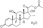 CAS # 55812-90-3, Dexamethasone acetate monohydrate, 9a-Fluoro-16a-methyl-11b,17,21-trihydroxy-1,4-pregnadiene-3,20-dione 21-acetate monohydrate, (11b,16a)-21-(Acetyloxy)-9-fluoro-11,17-dihydroxy-16-methylpregna-1,4-diene-3,20-dione monohydrate