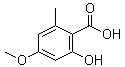 CAS # 570-10-5, 2-Hydroxy-4-methoxy-6-methylbenzoic acid, 4-O-Methylorsellinic acid, Everninic acid