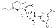 CAS # 570415-88-2, Propyrisulfuron, 2-Chloro-N-[[(4,6-dimethoxy-2-pyrimidinyl)amino]carbonyl]-6-propylimidazo[1,2-b]pyridazine-3-sulfonamide, 1-[(2-Chloro-6-propylimidazo[1,2-b]pyridazin-3-yl)sulfonyl]-3-(4,6-dimethoxypyrimidin-2-yl)urea
