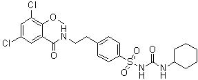 CAS # 57334-89-1, 3,5-Dichloro-N-[2-[4-[[[(cyclohexylamino)carbonyl]amino]sulfonyl]phenyl]ethyl]-2-methoxybenzamide, UR 623