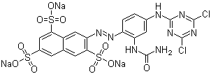 CAS # 57359-00-9, Reactive Orange 86, Trisodium 7-[2-[(aminocarbonyl)amino]-4-[(4,6-dichloro-1,3,5-triazin-2-yl)amino]phenyl]azo]naphthalene-1,3,6-trisulphonate