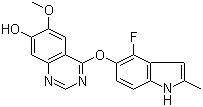 structure of CAS# 574745-76-9, 4-(4-氟-2-甲基-1H-吲哚-5-基氧基)-6-甲氧基喹唑啉-7-醇