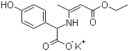 CAS # 57938-86-0, Potassium (R)-((3-ethoxy-1-methyl-3-oxoprop-1-enyl)amino)(4-hydroxyphenyl)acetate, (R)-alpha-((3-Ethoxy-1-methyl-3-oxo-1-propenyl)amino)-4-hydroxybenzeneacetic acid monopotassium salt