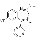 CAS # 58-25-3, Chlordiazepoxide, 7-Chloro-2-(methylamino)-5-phenyl-3H-1,4-benzodiazepine-4-oxide, 10-Chloro-3-hydroxy-N-methyl-2-phenyl-3,6-diazabicyclo[5.4.0]undeca-1,6,8,10-tetraen-5-imine, Librium