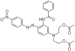 CAS 登录号：58051-96-0, 分散红 135, N-[5-[二[2-(乙酰氧基)乙基]氨基]-2-[(4-硝基苯基)偶氮]苯基]苯甲酰胺