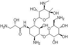 CAS # 58152-03-7, Isepamicine, (2S)-3-Amino-N-[(1R,2S,3S,4R,5S)-5-amino-4-[(3R,4S,5S,6R)-6-(aminomethyl)-3,4,5-trihydroxyoxan-2-yl]oxy-2-[(3R,4R,5R)-3,5-dihydroxy-5-methyl-4-methylaminooxan-2-yl]oxy-3-hydroxycyclohexyl]-2-hydroxypropanamide