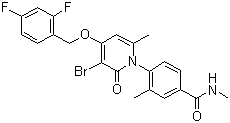 CAS # 586379-66-0, PH 797804, 3-Bromo-4-[(2,4-difluorobenzyl)oxy]-1-[5-[(methylamino)carbonyl]-2-methylphenyl]-6-methylpyridin-2(1H)-one