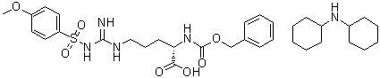 structure of CAS# 58810-11-0, N5-[Imino[[(4-methoxyphenyl)sulfonyl]amino]methyl]-N2-[(phenylmethoxy)carbonyl]-L-ornithine compd. with N-cyclohexylcyclohexanamine