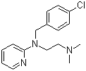 CAS # 59-32-5, Chloropyramine, 2-[(4-Chlorobenzyl)[2-(dimethylamino)ethyl]amino]pyridine, N-(p-Chlorobenzyl)-N',N'-dimethyl-N-(2-pyridyl)ethylenediamine