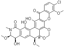 CAS # 59113-57-4, Lysolipin I, (8aalpha,9beta,11beta,12beta)-(-)-3-Chloro-8a,11,12,13-tetrahydro-11,15,16-trihydroxy-4,9,12-trimethoxy-13-methyl-9H-xantheno[4',3',2':4,5][1,3]benzodioxino[7,6-g]isoquinoline-14,17-dione