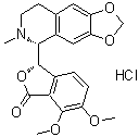 CAS # 5936-28-7, beta-Hydrastine hydrochloride, (3S)-6,7-Dimethoxy-3-[(5R)-5,6,7,8-tetrahydro-6-methyl-1,3-dioxolo[4,5-g]isoquinolin-5-yl]-1(3H)-isobenzofuranone hydrochloride, (1R,9S)-beta-Hydrastine hydrochloride