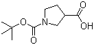 CAS # 59378-75-5, 1-Boc-pyrrolidine-3-carboxylic acid, 1-(tert-Butoxycarbonyl)pyrrolidine-3-carboxylic acid, Pyrrolidine-1,3-dicarboxylic acid 1-tert-butyl ester