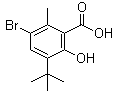 CAS # 59889-29-1, 5-Bromo-3-tert-butyl-6-methyl-2-hydroxybenzoic acid, 3-Bromo-5-tert-butyl-6-hydroxy-2-methylbenzoic acid