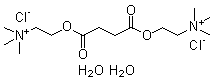 CAS # 6101-15-1, Succinylcholine chloride dihydrate, Bis[2-(dimethylamino)ethyl] succinate bismethochloride dihydrate, Choline succinate dichloride dihydrate, Succinic acid bis(2-dimethylaminoethyl) ester