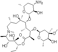 CAS # 612069-27-9, N',N'-Di(desmethyl)azithromycin, (2R,3S,4R,5R,8R,10R,11R,12S,13S,14R)-11-[(3-Amino-3,4,6-trideoxy-beta-D-xylo-hexopyranosyl)oxy]-13-[(2,6-dideoxy-3-C-methyl-3-O-methyl-alpha-L-ribo-hexopyranosyl)oxy]-2-ethyl-3,4,10-trihydroxy-3,5,6,8,10,12,14-heptamethyl-1-oxa-6-azacyclopentadecan-15-one, Aminoazithromycin A