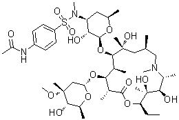 structure of CAS# 612069-30-4, 3'-N-((4-(乙酰氨基)苯基)磺酰基)-3'-N-去甲基阿奇霉素