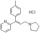 CAS # 6138-79-0, Triprolidine hydrochloride, 2-(1-(4-Methylphenyl)-3-(1-pyrrolidinyl)-1-propenyl)pyridine monohydrochloride, (E)-2-[3-(1-Pyrrolidinyl)-1-p-tolylpropenyl]pyridine hydrochloride
