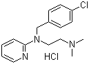 CAS # 6170-42-9, Chloropyramine hydrochloride, N-p-Chlorobenzyl-N',N'-dimethyl-N-(2-pyridyl)ethylenediamine hydrochloride