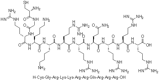 CAS # 627079-23-6, L-Cysteinylglycyl-L-arginyl-L-lysyl-L-lysyl-L-arginyl-L-arginyl-L-glutaminyl-L-arginyl-L-arginyl-L-arginine