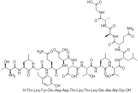 CAS # 627543-63-9, L-Threonyl-L-leucyl-L-tyrosyl-L-glutaminyl-L-alpha-aspartyl-L-alpha-aspartyl-L-threonyl-L-leucyl-L-threonyl-L-leucyl-L-glutaminyl-L-alanyl-L-alanyl-glycine