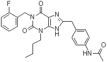 N-[4-[[3-Butyl-1-[(2-fluorophenyl)methyl]-2,3,6,9-tetrahydro-2,6-dioxo-1H-purin-8-yl]methyl]phenyl]acetamide molecular structure (CAS 628279-07-2)