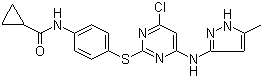 structure of CAS# 639090-55-4, N-[4-[[4-氯-6-[(5-甲基-1H-吡唑-3-基)氨基]-2-嘧啶基]硫代]苯基]环丙甲酰胺