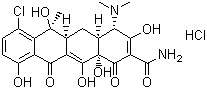 CAS # 64-72-2, Chlortetracycline hydrochloride, [4S-(4alpha,4aalpha,5aalpha,6beta,12aalpha)]-7-Chloro-4-(dimethylamino)-1,4,4a,5,5a,6,11,12a-octahydro-3,6,10,12,12a-pentahydroxy-6-methyl-1,11-dioxo-2-naphthacenecarboxamide monohydrochloride