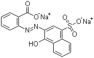 CAS 登录号：6408-82-8, 媒介紫 2, 2-[(1-羟基-4-磺酸-2-萘)偶氮]苯甲酸二钠盐