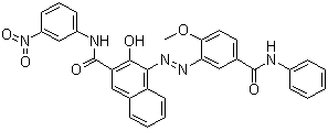 CAS # 6448-96-0, Pigment Red 31, 3-Hydroxy-4-[[2-methoxy-5-[(phenylamino)carbonyl]phenyl]azo]-N-(3-nitrophenyl)-2-naphthalenecarboxamide, 4-[[5-(Anilino)carbonyl-2-methoxyphenyl]azo]-3-hydroxy-N-(3-nitrophenyl)naphthalene-2-carboxamide, C.I. 12360, C.I. Pigment Red 212