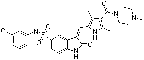 CAS # 658084-23-2, SU 11274, N-(3-Chlorophenyl)-N-methyl-3-[[3,5-dimethyl-4-[(4-methylpiperazin-1-yl)carbonyl]-1H-pyrrol-2-yl]methylene]-2-oxo-2,3-dihydro-1H-indole-5-sulfonamide
