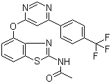 structure of CAS# 659730-32-2, N-[4-[[6-[4-(Trifluoromethyl)phenyl]-4-pyrimidinyl]oxy]-2-benzothiazolyl]acetamide