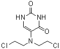 CAS # 66-75-1, 5-[Bis(2-chloroethyl)amino]-2,4(1H,3H)-pyrimidinedione, 5-N,N-Bis(2-chloroethyl)aminouracil, 5-[Bis(2-chloroethyl)amino]uracil, 5-[Di(beta-chloroethyl)amino]uracil, Aminouracil mustard, CB 4835, Chlorethaminacil, Demethyldopan, Desmethyldopan, ENT 50439, NCI C04820, NSC-34462, Nordopan, SK 19849, U-8344, Uracil mustard, Uracil nitrogen mustard, Uracillost, Uracilmostaza, Uramustin, Uramustine