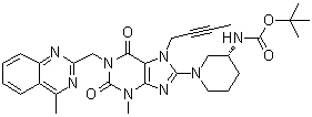 CAS # 668273-75-4, [(3R)-1-[7-(2-Butynyl)-2,3,6,7-tetrahydro-3-methyl-1-[(4-methyl-2-quinazolinyl)methyl]-2,6-dioxo-1H-purin-8-yl]-3-piperidinyl]carbamic acid 1,1-dimethylethyl ester