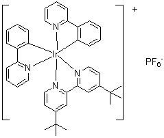 CAS # 676525-77-2, (4,4'-Di-tert-butyl-2,2'-bipyridine)di[(2-pyridinyl)phenyl]iridium hexafluorophosphate, Ir(dtb-bpy)(ppy)2PF6