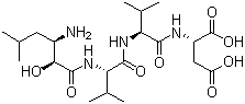 structure of CAS# 67655-94-1, N-[(2S,3R)-3-Amino-2-hydroxy-5-methyl-1-oxohexyl]-L-valyl-L-valyl-L-aspartic acid