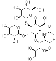 CAS # 67673-41-0, O-6-Deoxy-alpha-L-galactopyranosyl-(1→2)-O-[alpha-D-galactopyranosyl-(1→3)]-O-beta-D-galactopyranosyl-(1→3)-2-(acetylamino)-2-deoxy-D-glucose