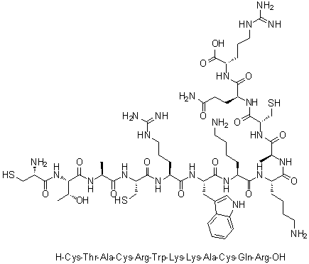 CAS # 678160-99-1, L-Cysteinyl-L-threonyl-L-alanyl-L-cysteinyl-L-arginyl-L-tryptophyl-L-lysyl-L-lysyl-L-alanyl-L-cysteinyl-L-glutaminyl-L-arginine