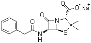 CAS 登录号：69-57-8, 青霉素钠, 青霉素 G 钠, (2S,5R,6R)-3,3-二甲基-6-(2-苯乙酰氨基)-7-氧代-4-硫杂-1-氮杂双环[3.2.0]庚烷-2-甲酸钠盐