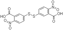 CAS # 69-78-3, 3-Carboxy-4-nitrophenyl disulfide, 5,5'-Dithiobis(2-nitrobenzoic acid), 6,6'-Dinitro-3,3'-dithiodibenzoic acid, Bis(3-carboxy-4-nitrophenyl) disulfide, DTNB, Ellmann's Reagent