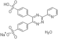 CAS # 69898-45-9, Ferrozine mono-sodium salt hydrate, Sodium 3-(pyridin-2-yl)-1,2,4-triazine-5,6-diyl]bis(benzene-4,4'-sulphonate) hydrate, 3-(2-Pyridyl)-5,6-diphenyl-1,2,4-triazine-4,4'-disulfonic acid monosodium salt hydrate, PDT disulfonate monosodium salt hydrate, FerroZine Iron Reagent