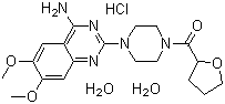 CAS # 70024-40-7, Terazosin hydrochloride dihydrate, 1-(4-Amino-6,7-dimethoxy-2-quinazolinyl)-4-(tetrahydro-2-furanyl-)carbonyl)-piperazine hydrochloride dihydrate