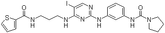 CAS # 702675-74-9, N-[3-[[5-Iodo-4-[[3-[(2-thienylcarbonyl)amino]propyl]amino]-2-pyrimidinyl]amino]phenyl]-1-pyrrolidinecarboxamide