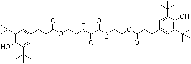CAS # 70331-94-1, (1,2-Dioxoethylene)bis(iminoethylene) bis(3-(3,5-di-tert-butyl-4-hydroxyphenyl)propionate), 2-[[2-[3-(4-Hydroxy-3,5-ditert-butyl-phenyl)propanoyloxy]ethylcarbamoylformyl]amino]ethyl 3-(4-hydroxy-3,5-ditert-butyl-phenyl)propanoate, 3,5-Bis(1,1-dimethylethyl)-4-hydroxybenzenepropanoic acid (1,2-dioxo-1,2-ethanediyl)bis(imino-2,1-ethanediyl) ester