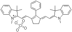 2-[2-[3-[(1,3-二氢-1,3,3-三甲基-2H-吲哚-2-亚基)乙亚基]-2-苯基-1-环戊烯-1-基]乙烯基]-1,3,3-三甲基-3H-吲哚鎓高氯酸盐分子结构 (CAS 70446-30-9)