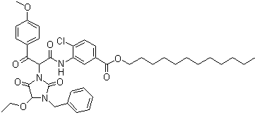 CAS 登录号：70950-45-7, alpha-(4-甲氧基苯甲酰基)-alpha-(1-苄基-5-乙氧基海因)-2-氯-5-十二烷氧基羰基乙酰苯胺