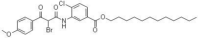 CAS # 70950-46-8, 3-[[2-Bromo-3-(4-methoxyphenyl)-1,3-dioxopropyl]amino]-4-chlorobenzoic acid dodecyl ester