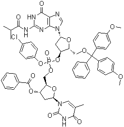 CAS # 71459-57-9, 3'-O-Benzoyl-P-(4-chlorophenyl)thymidylyl-(5'→3')-5'-O-[bis(4-methoxyphenyl)phenylmethyl]-2'-deoxy-N-(2-methyl-1-oxopropyl)guanosine