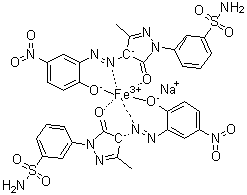 CAS # 72496-87-8, Sodium bis[3-[4,5-dihydro-4-[(2-hydroxy-5-nitrophenyl)azo]-3-methyl-5-oxo-1H-pyrazol-1-yl]benzenesulfonamidato]ferrate