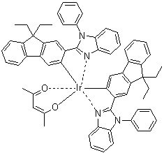 CAS 登录号：725251-24-1, 二(2-(9,9-二乙基-9H-芴-2-基)-1-苯基-1H-苯并咪唑-N,C3)(乙酰基丙酮)铱